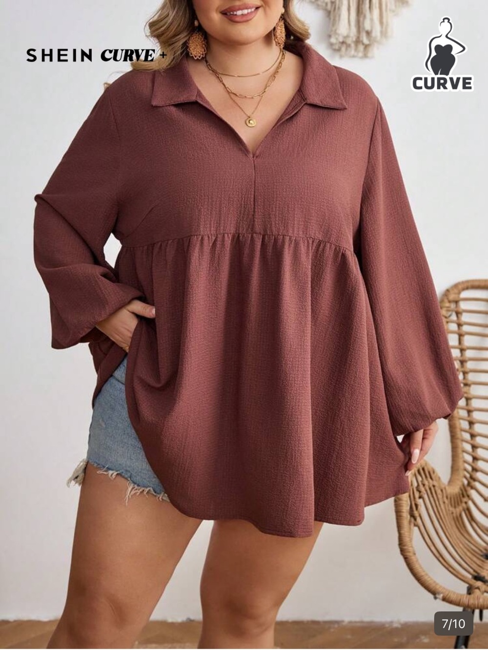 SHEIN Curve Relaxed Babydoll V-Neck Tunic